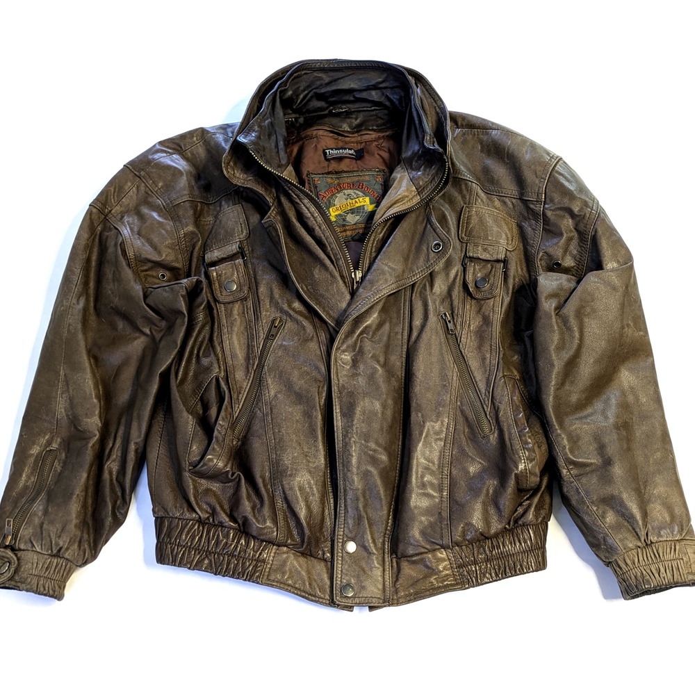 Adventure Bound Originals Brown Leather Bomber Moto Jacket Thinsulate Mens XL